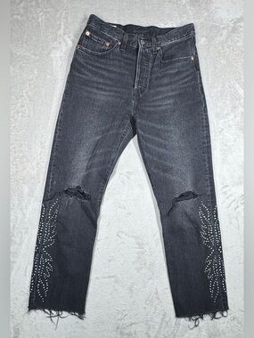 Levi’s Premium Big E Women’s 501 Studded Faded Black Cropped Straight Jeans 26
